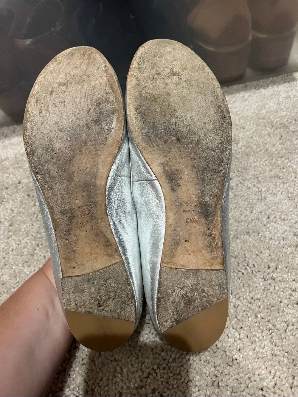 kate spade Metallic Silver Bow Ballet Flats